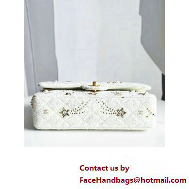 Chanel Embroidered Tweed, Strass, Glass Pearls & Gold-Tone Metal Small Classic Handbag A01113 White 2023